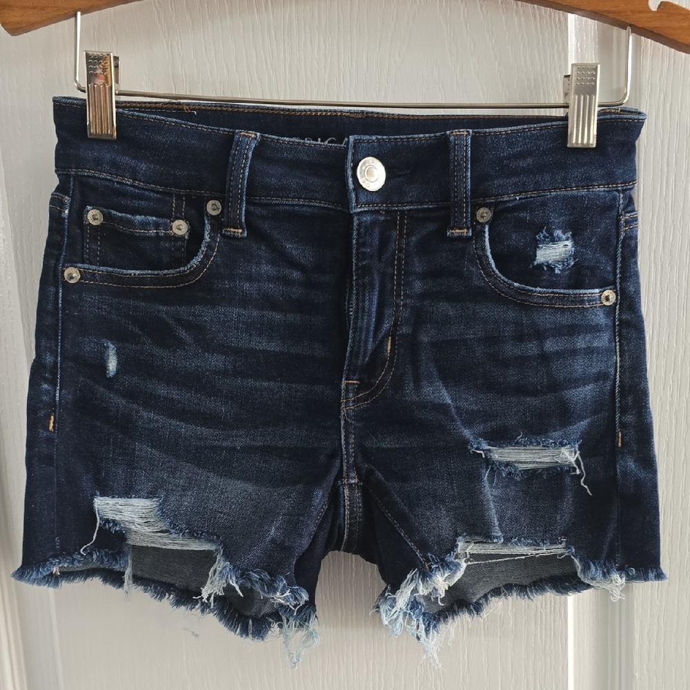 American Eagle Outfitters Dark Blue Distressed Jean Shorts